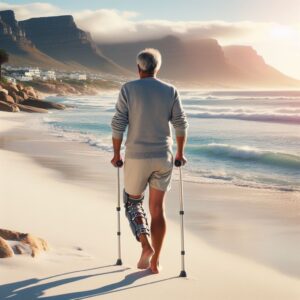 orthopaedic care - patient walking along a serene cape town beach