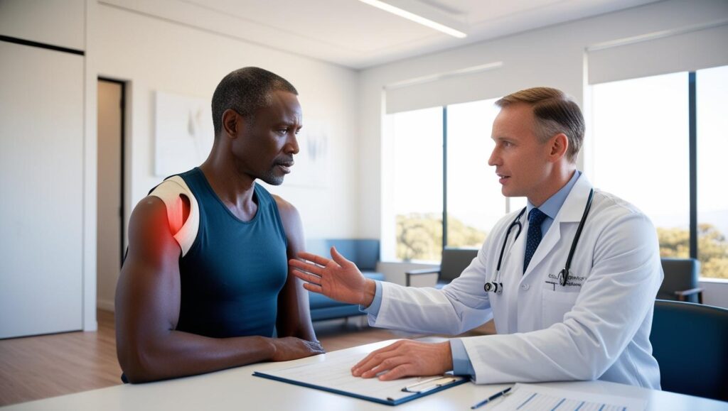 shoulder surgeries - patient consulting an orthopaedic surgeon