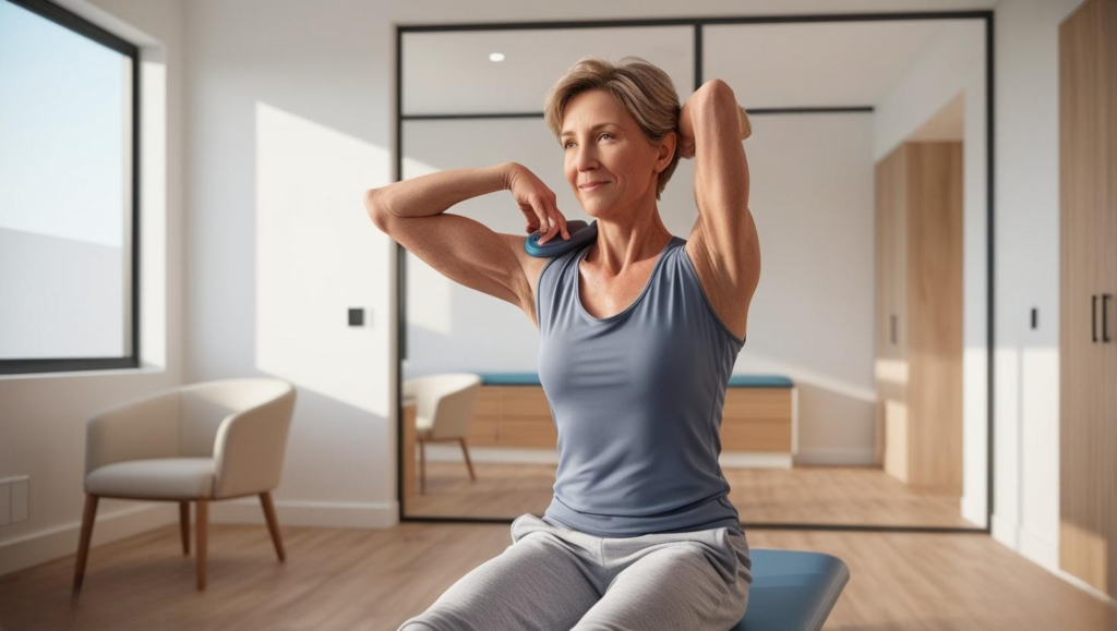 shoulder surgery recovery - patient doing rehabilitation exercises after should surgery
