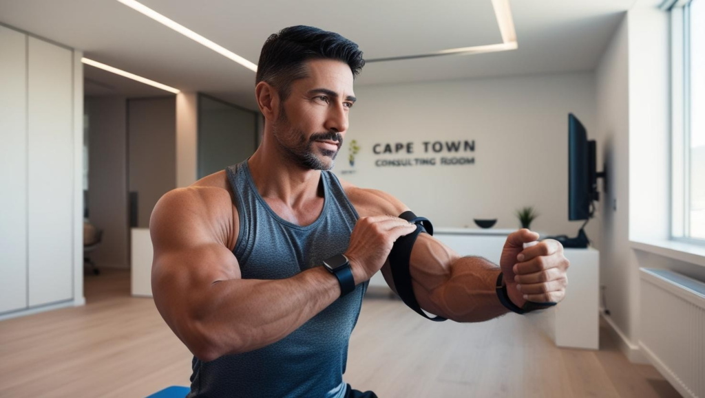 shoulder surgery recovery - patient doing physical therapy