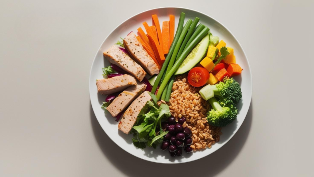 healthy plate of food representing balanced diet needed for optimal shoulder surgery recovery