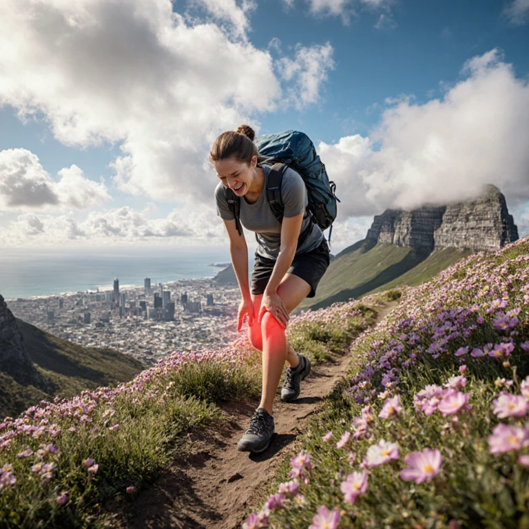 knee and hip pain - hiker wincing with knee pain