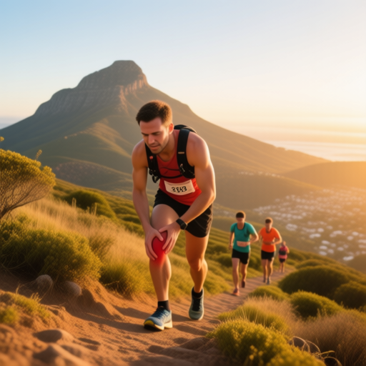 knee injuries - trail runners ascending Lion's Head, one runner holding knee in pain