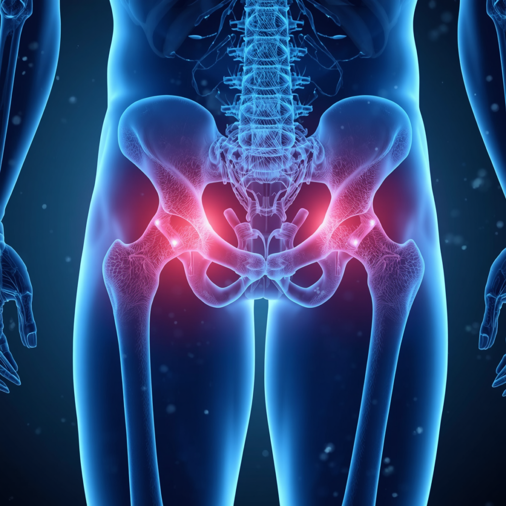 hip specialist - human hip joint showing inflammation