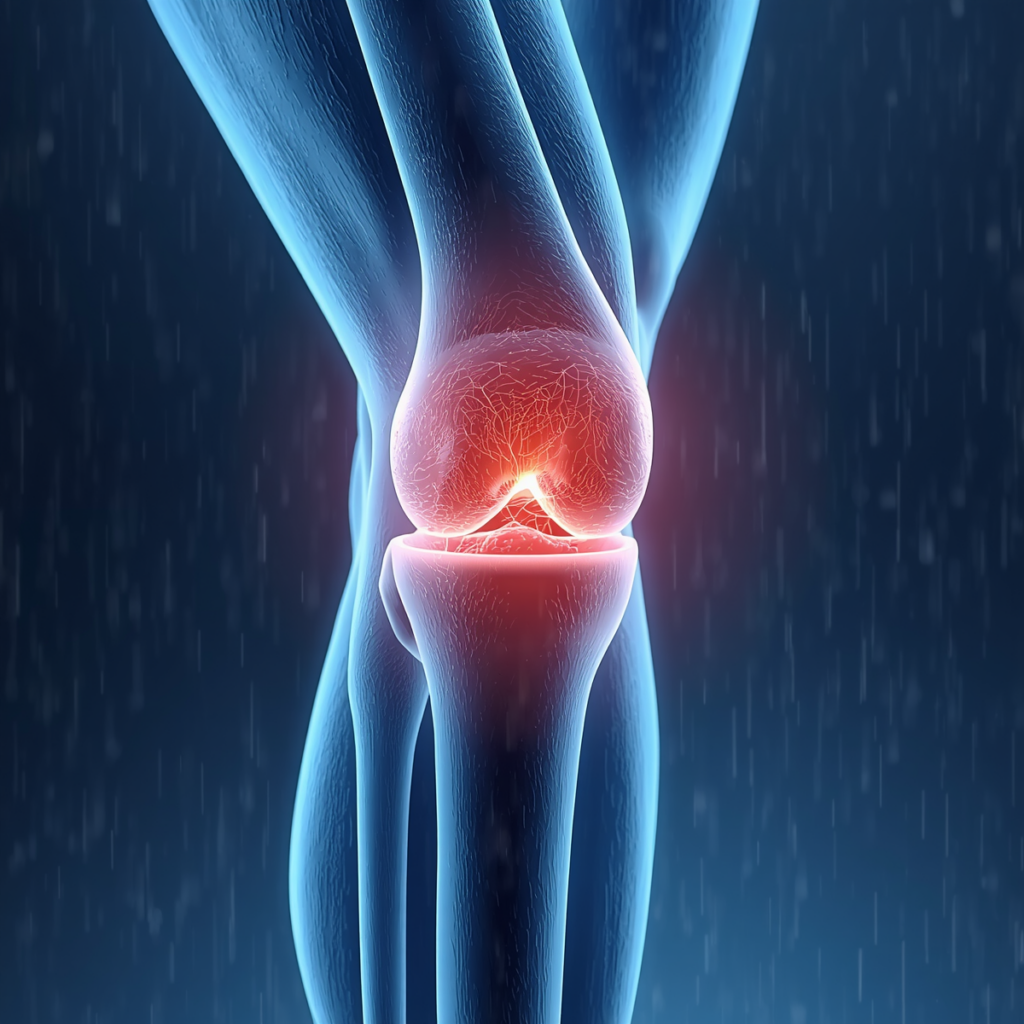 orthopaedic surgeon - human knee joint affected by cold weather showing inflammation